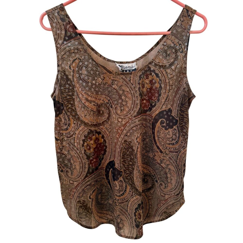 VTG Marnie West Satin Metallic Brown Paisley Tank Top Size M/L